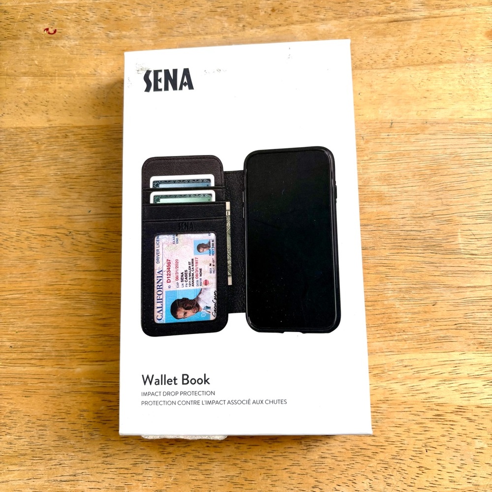 iPhone X, XS Sena black genuine leather wallet folio case